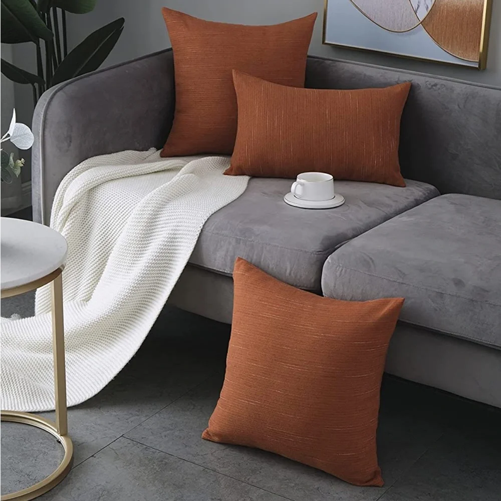 Luxury Home | Sophisticated Burnt Orange Linen Cotton Blend Throw Pillow Covers